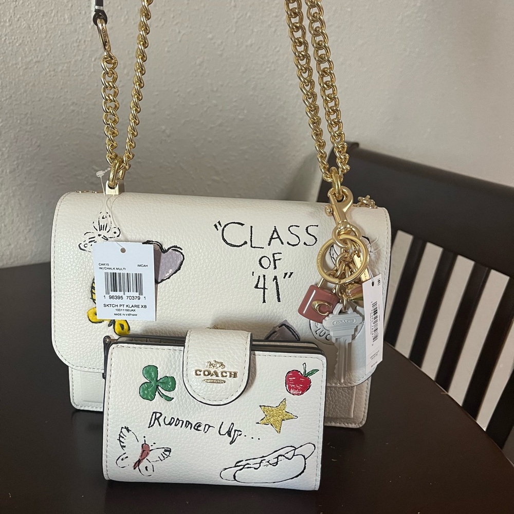 Nwt Coach Klare Crossbody Bag With Sketch Print CAK15 W/Wallet/Tags